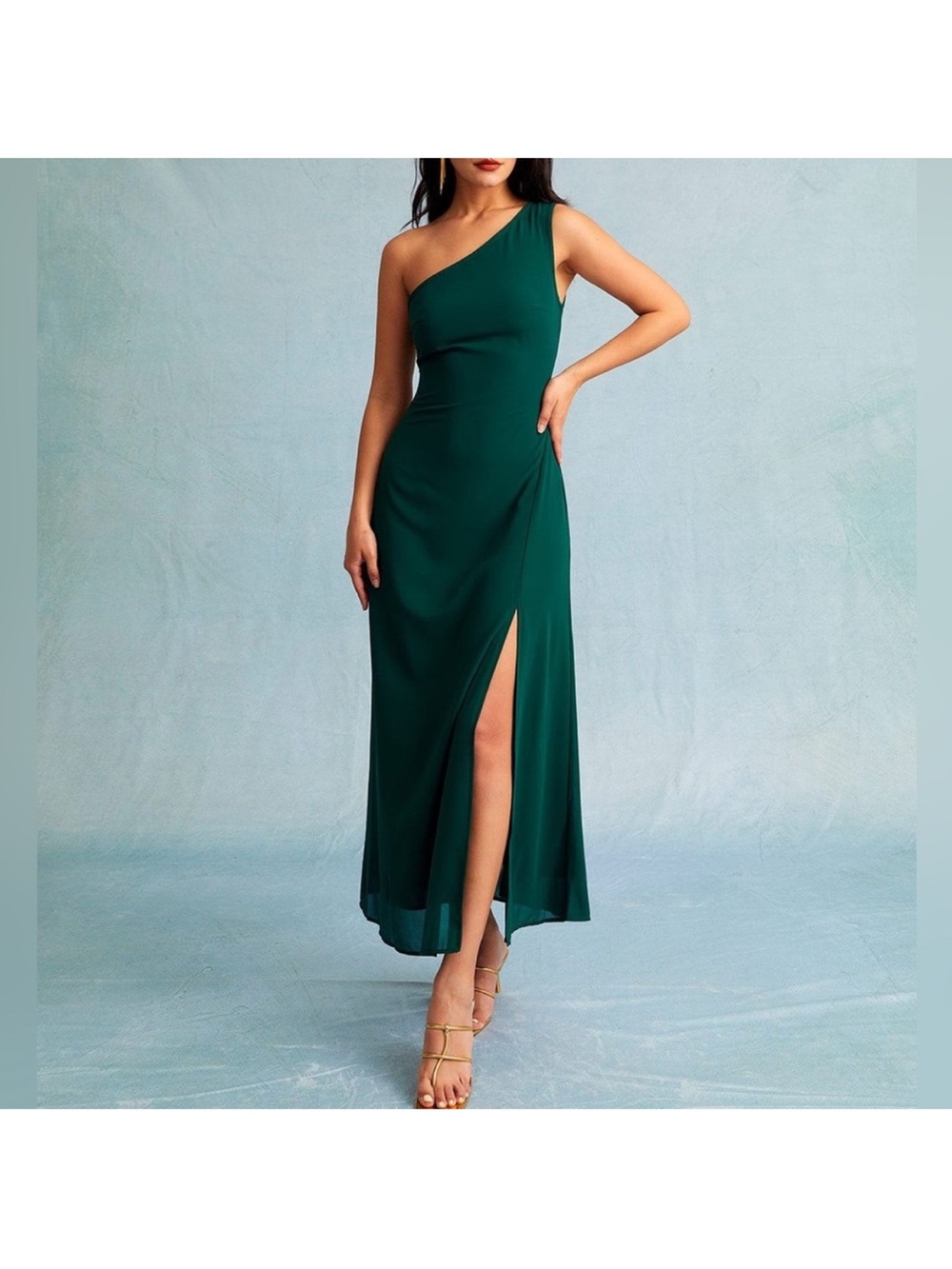 RIHOAS One-Shoulder Dark Green Evening Gown with Side Slit